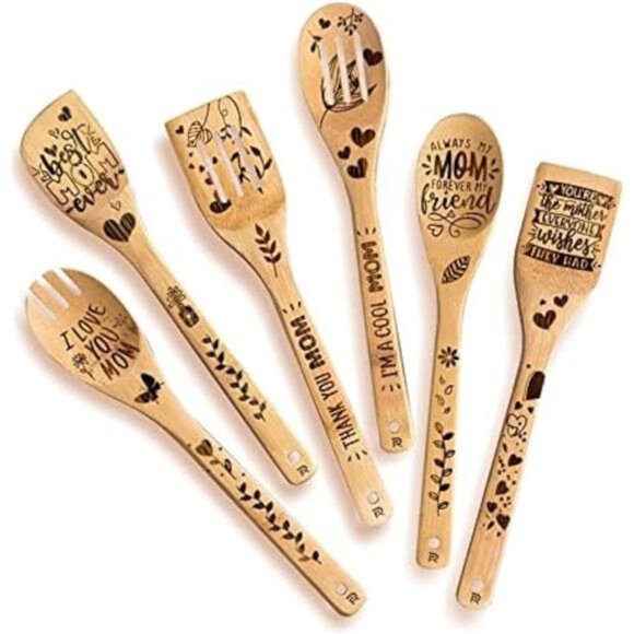 6Pcs Mothers Day Gifts For Moms, Wife Bamboo Wooden Spoon for Cooking‎ - Picture 1 of 6